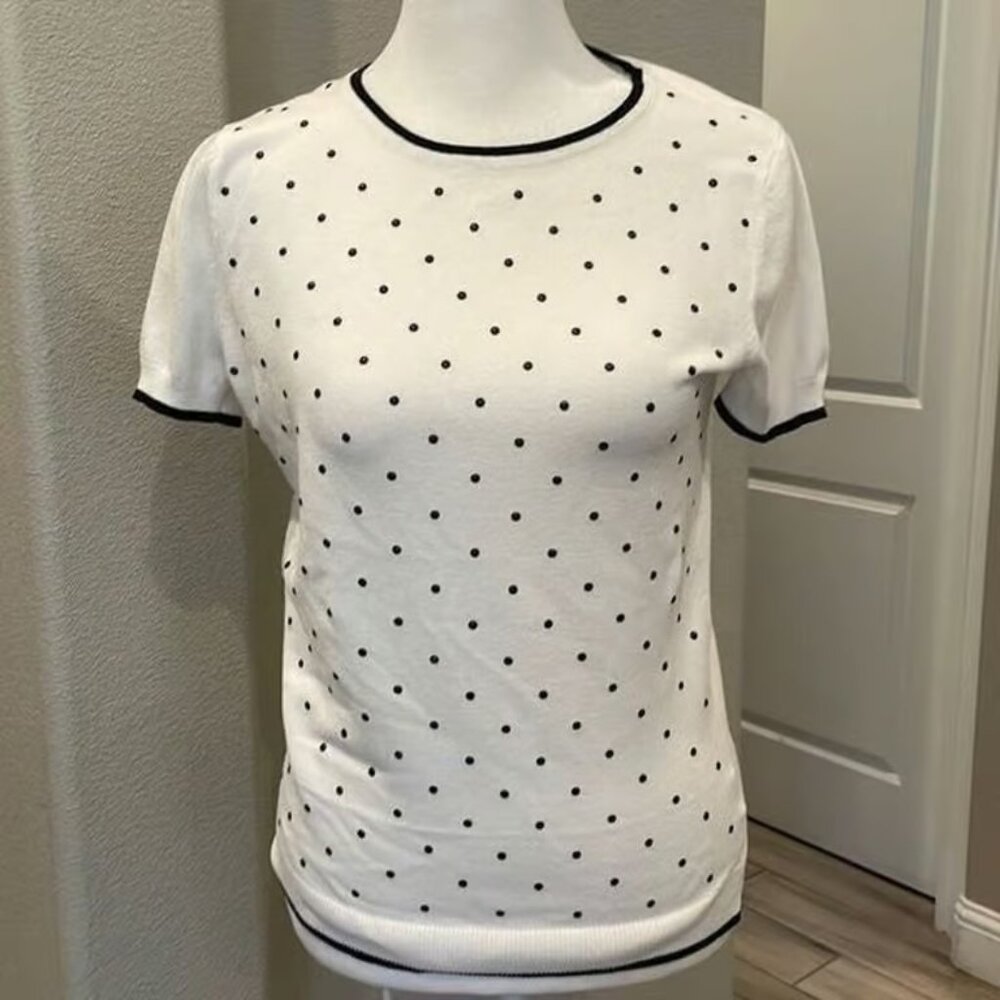 ELLE Polka Dot Short Sleeve Woman’s Blouse Size Small